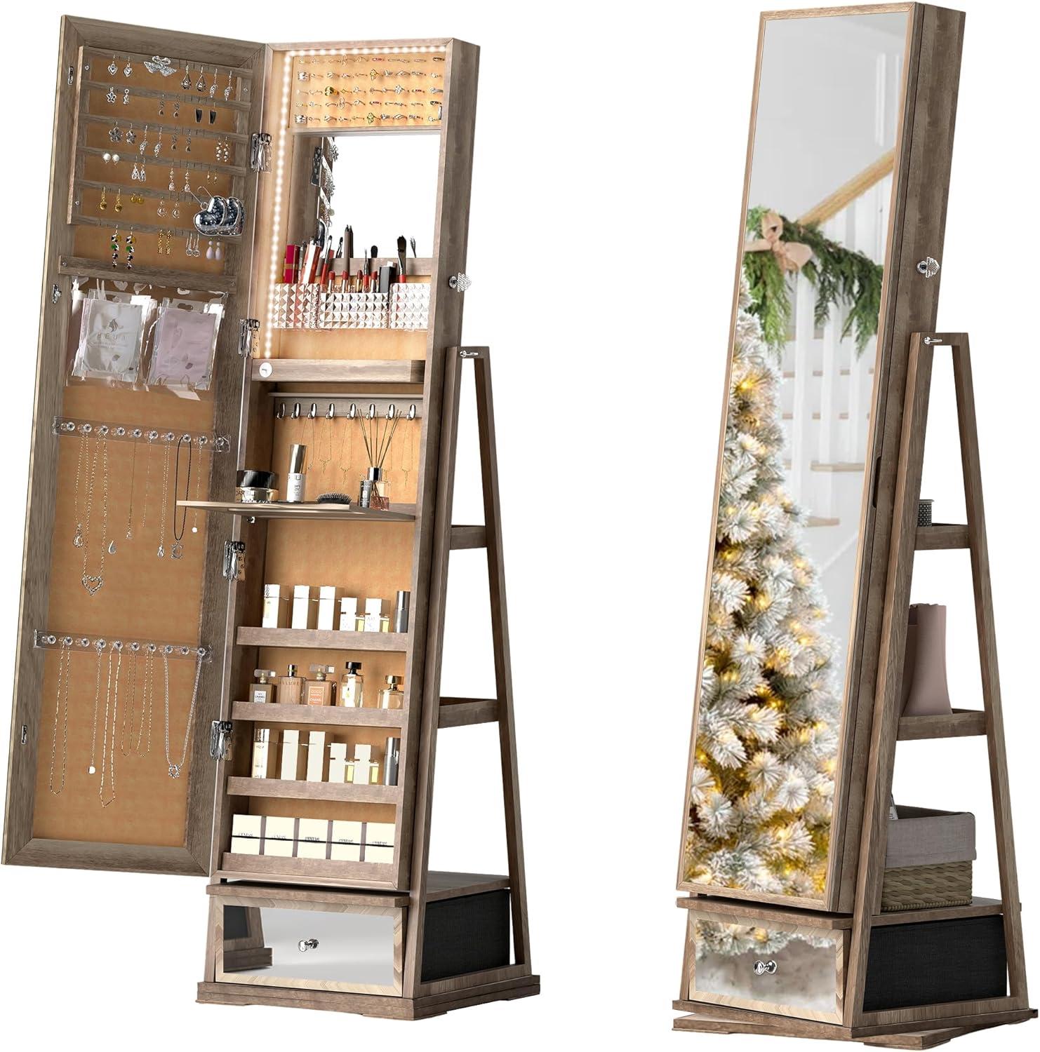Our Take on the 360° Swivel Jewelry Cabinet with LED Mirror