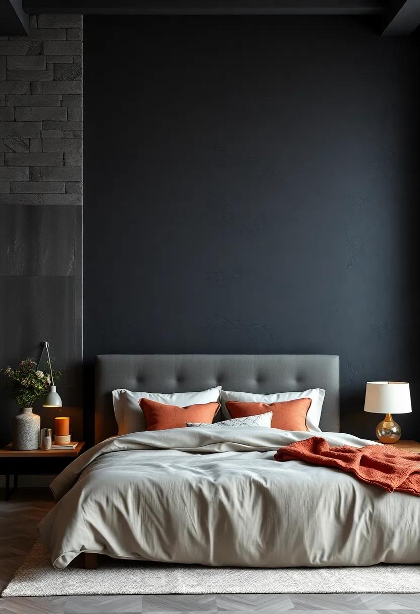 Deep Charcoal Accent Wall with Textured Paint