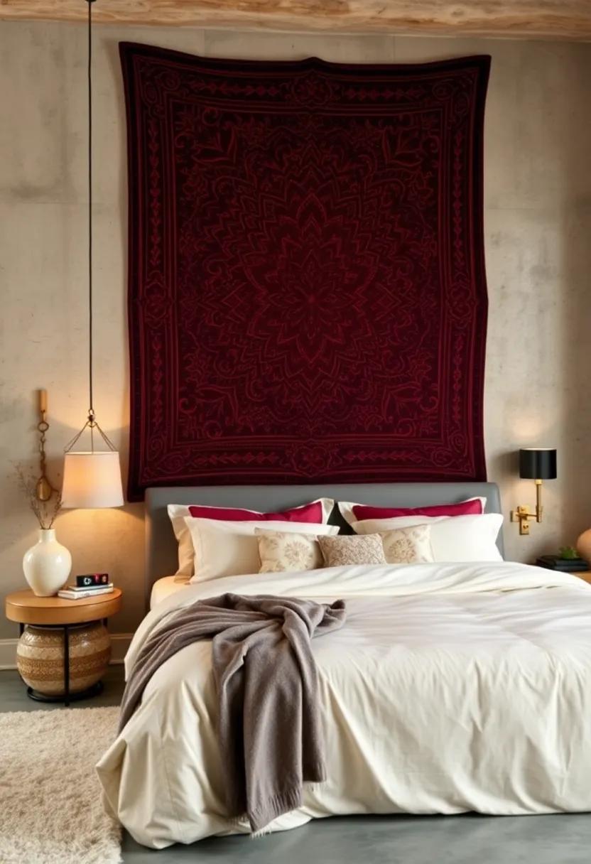 Rich Burgundy Tapestry with Intricate Patterns