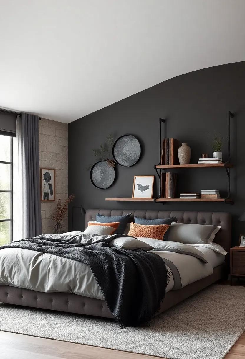 Slate Grey ⁢Industrial Pipe shelving with Dark ⁣Wood Accents