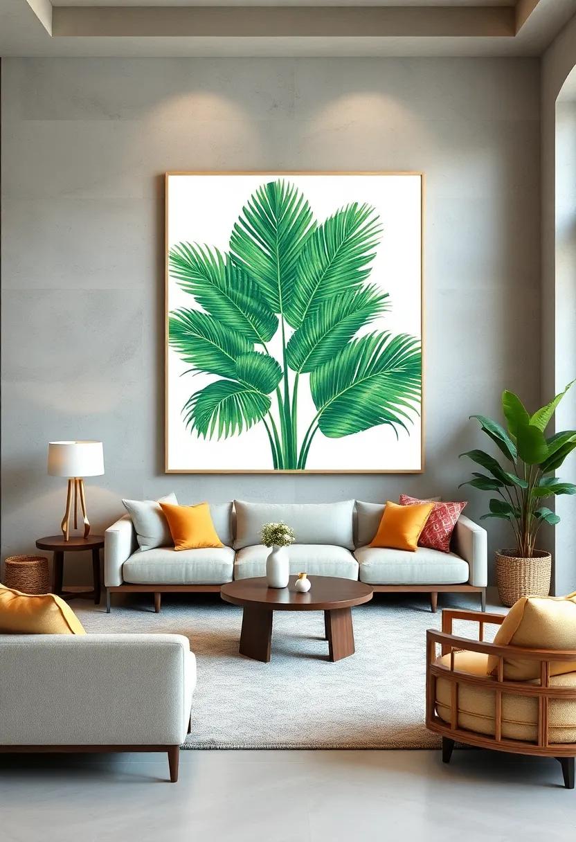 Tropical Palm Wall Art: Bold, oversized prints of palm leaves create an instant vacation ⁣vibe and add⁢ a splash of greenery indoors