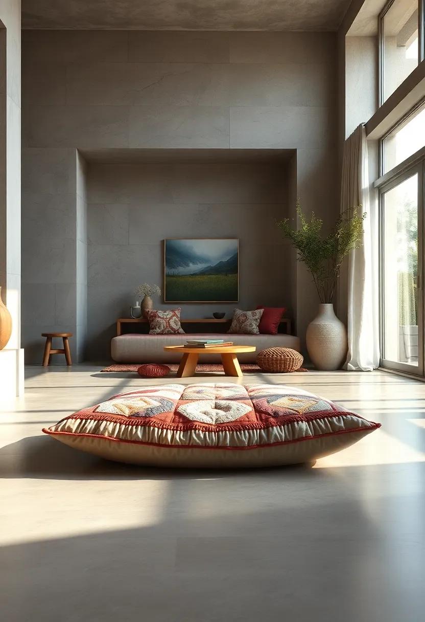 hand-Quilted Floor Pillow with Vintage Boho Fabric Scraps