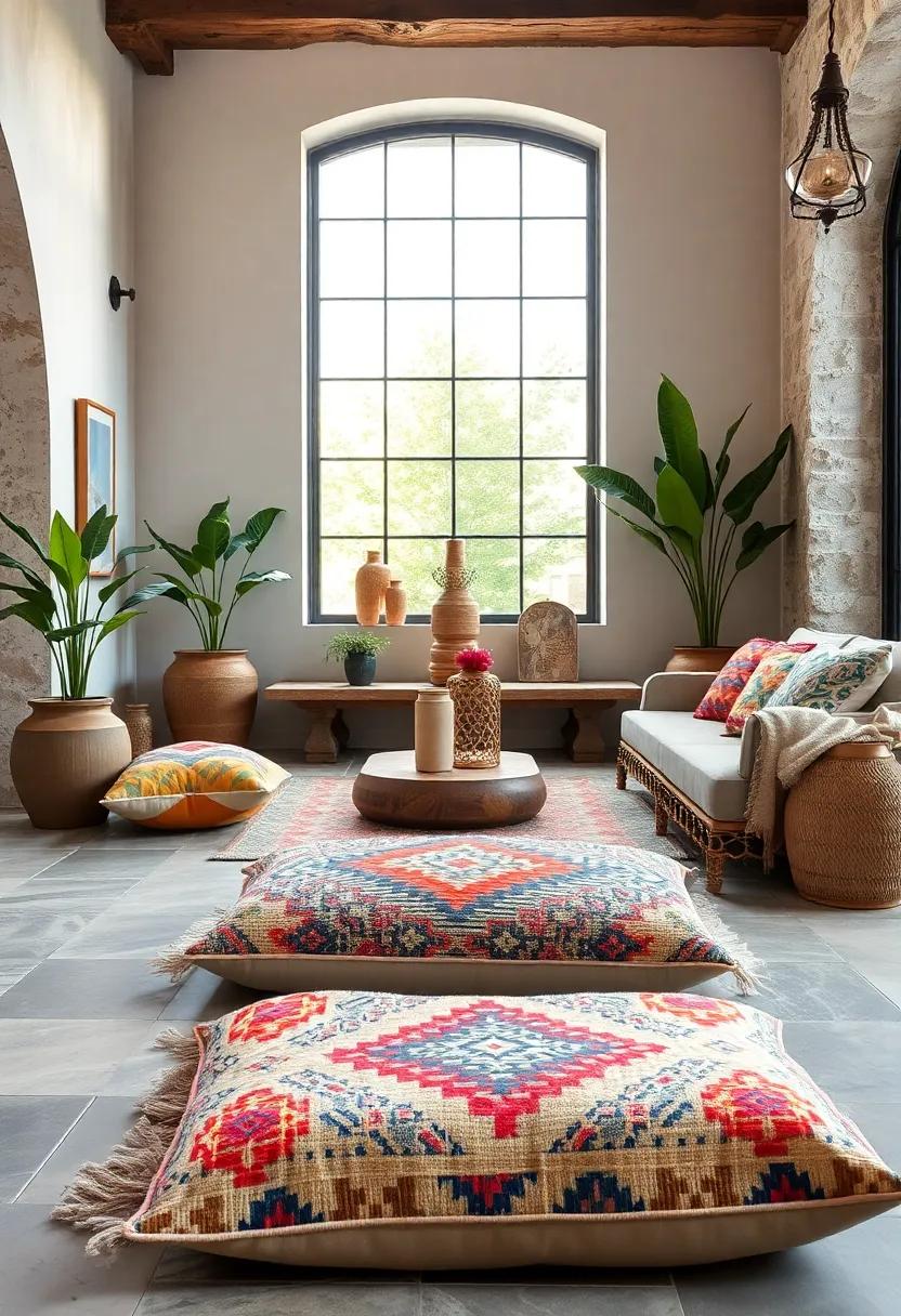 Handwoven‍ Moroccan Kilim Floor Cushion with Vibrant Geometric Patterns