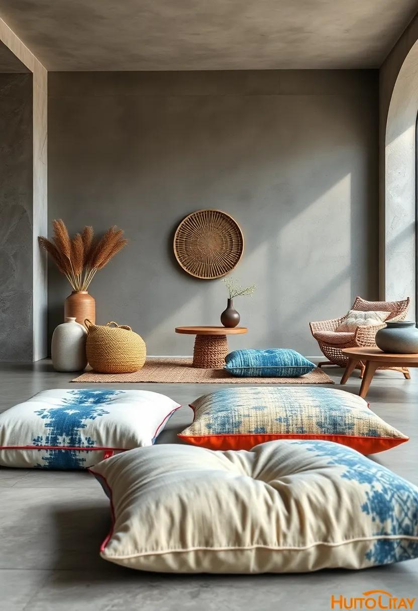 Hemp-Filled Floor ⁣Pillow Wrapped in Hand-Dyed Indigo Fabric