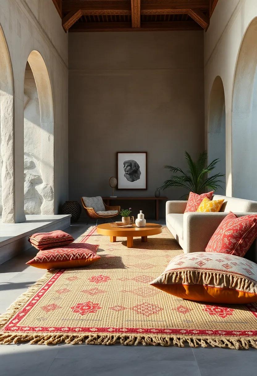 Low-Profile Hemp Mat with Artistic ⁣Block-Print Motifs