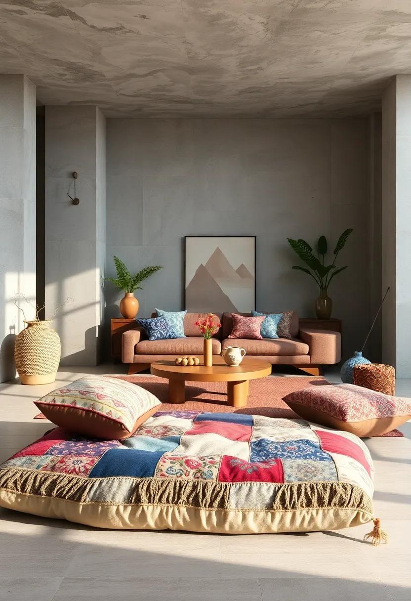 Oversized Patchwork Floor‌ Cushion ​with‍ Mixed Prints and Colors