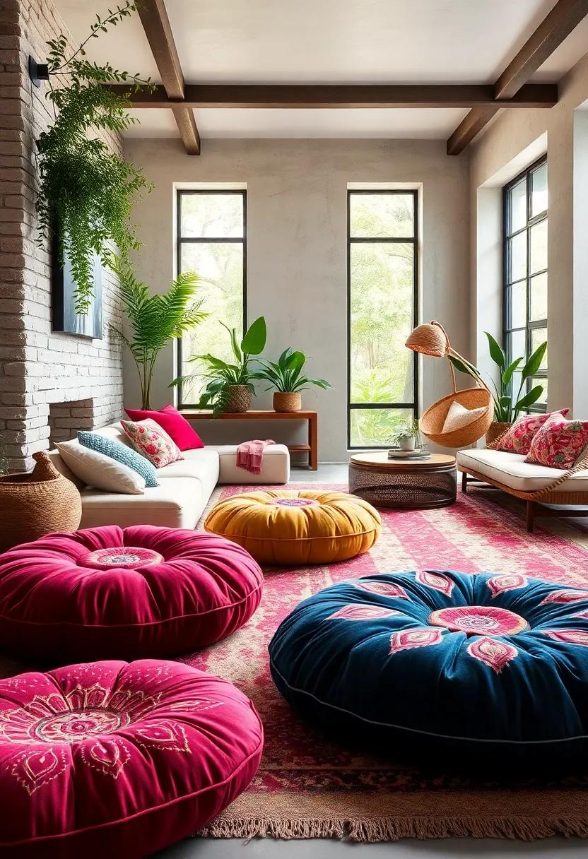 Plush⁤ Velvet Pouf in Deep Jewel Tones for a ‍Luxe​ Boho Vibe