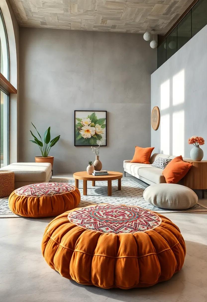 Round Suede ⁤Floor Cushion⁢ with ⁤Hand-stitched⁢ Ethnic Design