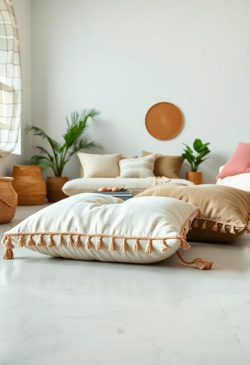 Tassel-Trimmed ⁣Cotton Floor Pillow in Muted Pastels ⁤for Subtle Boho‍ Charm