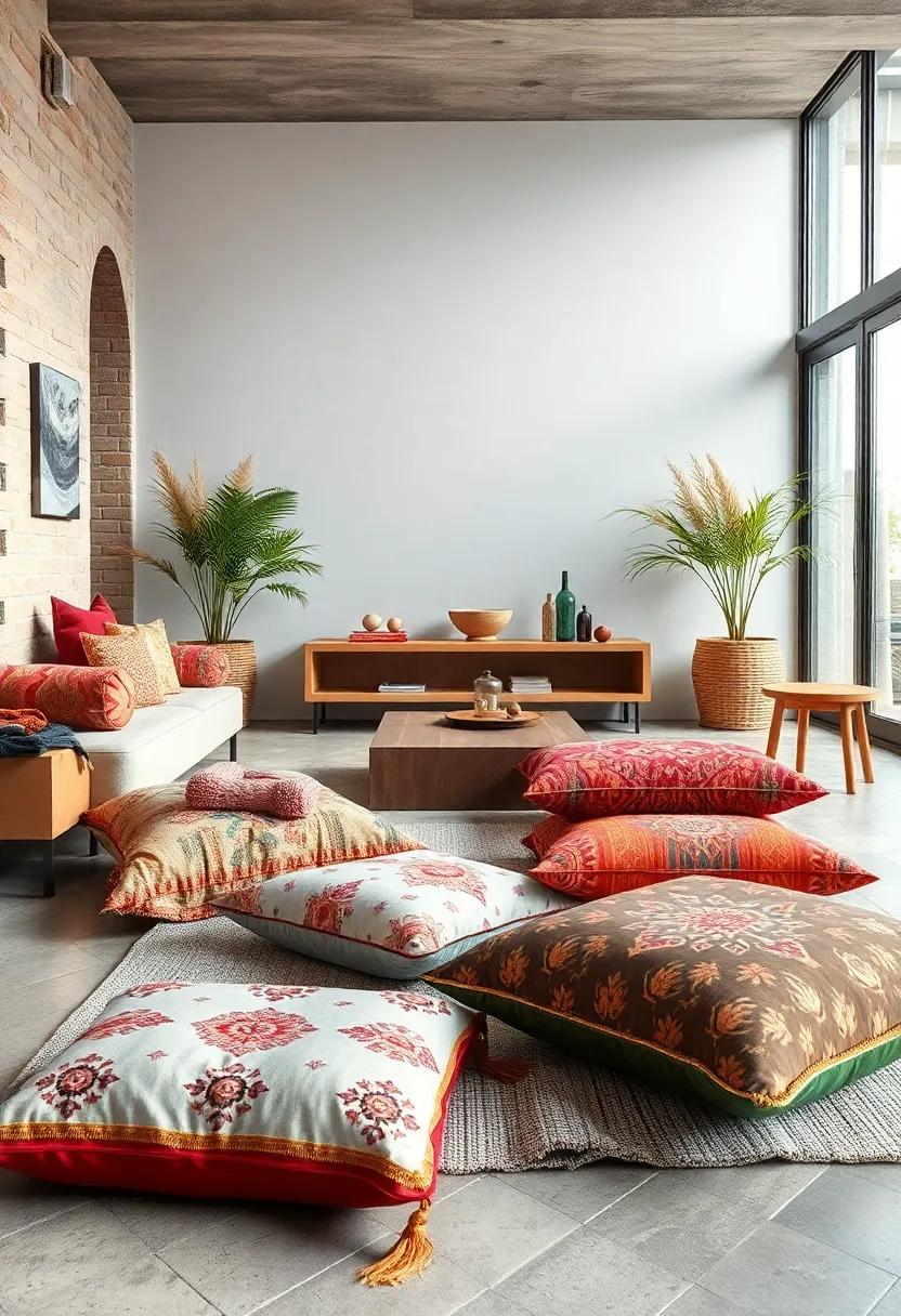 Vintage Sari ​Silk Floor pillow Featuring‍ Intricate Embroidered​ Details