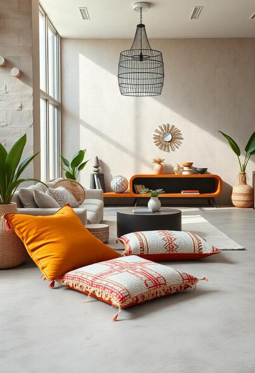 Woven Floor Pillow ​with Natural Dyes and Raw Edge Finishes