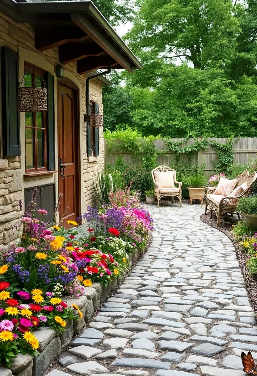 A burst of‍ colorful ⁢wildflowers ⁢lining a ​cobblestone path creates an inviting ‍entrance full of rustic charm