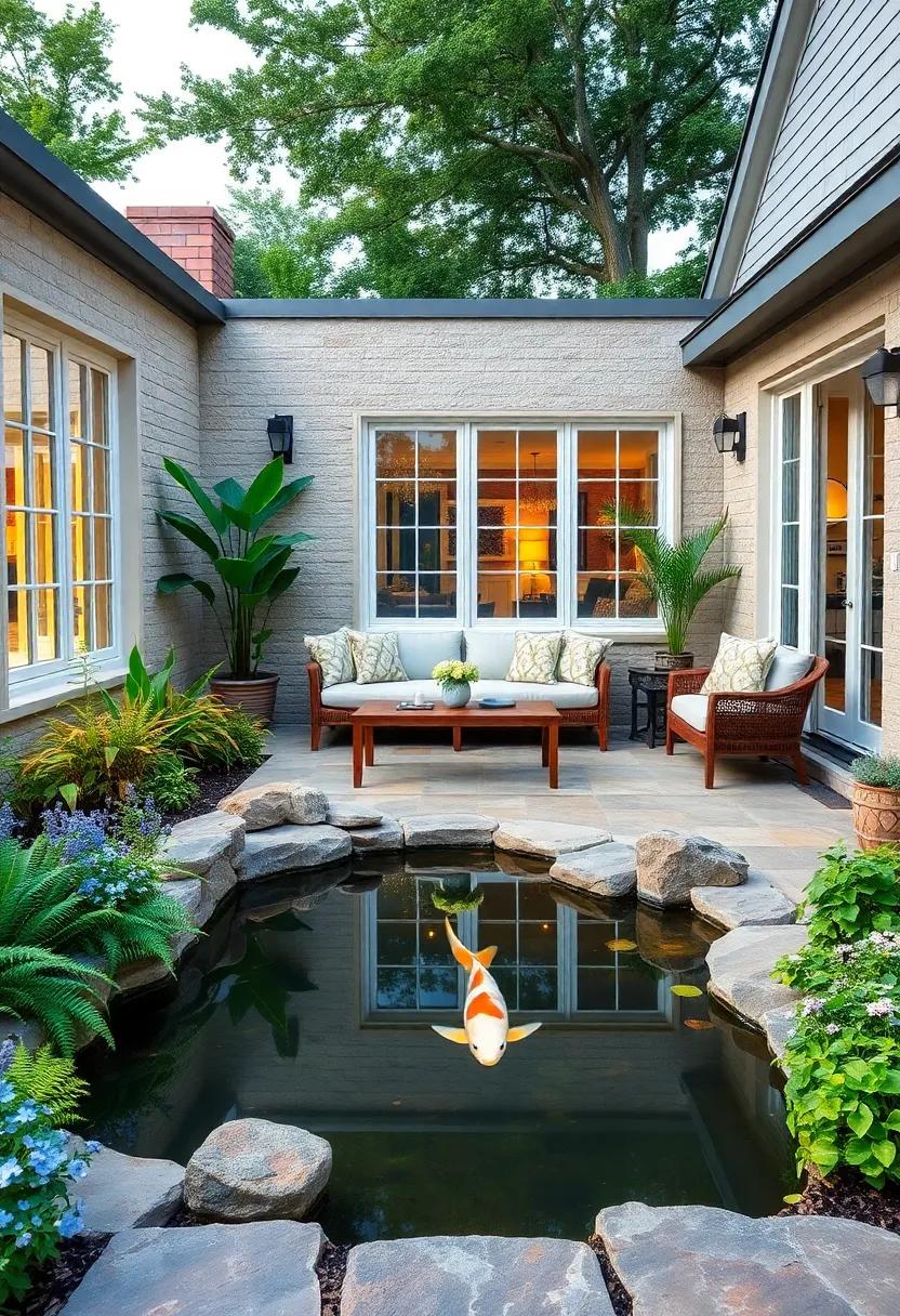 A ‍small koi​ pond ​bordered⁢ by ferns and​ forget-me-nots​ adds serenity ⁤and a touch of elegance