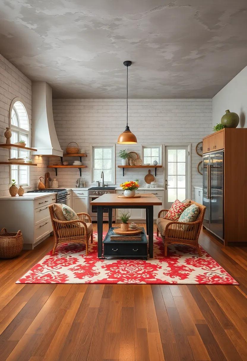 Layer a⁢ Cozy Rug with Floral Patterns on​ Hardwood Floors
