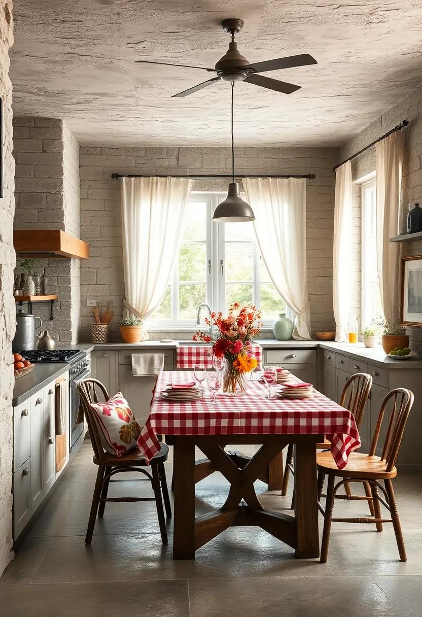 layer Textiles with Linen Curtains and Checkered Tablecloths