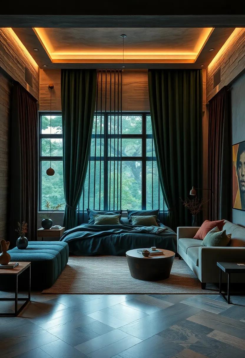 Heavy Drapes​ in Deep Greens or Burgundies to Enhance Coziness