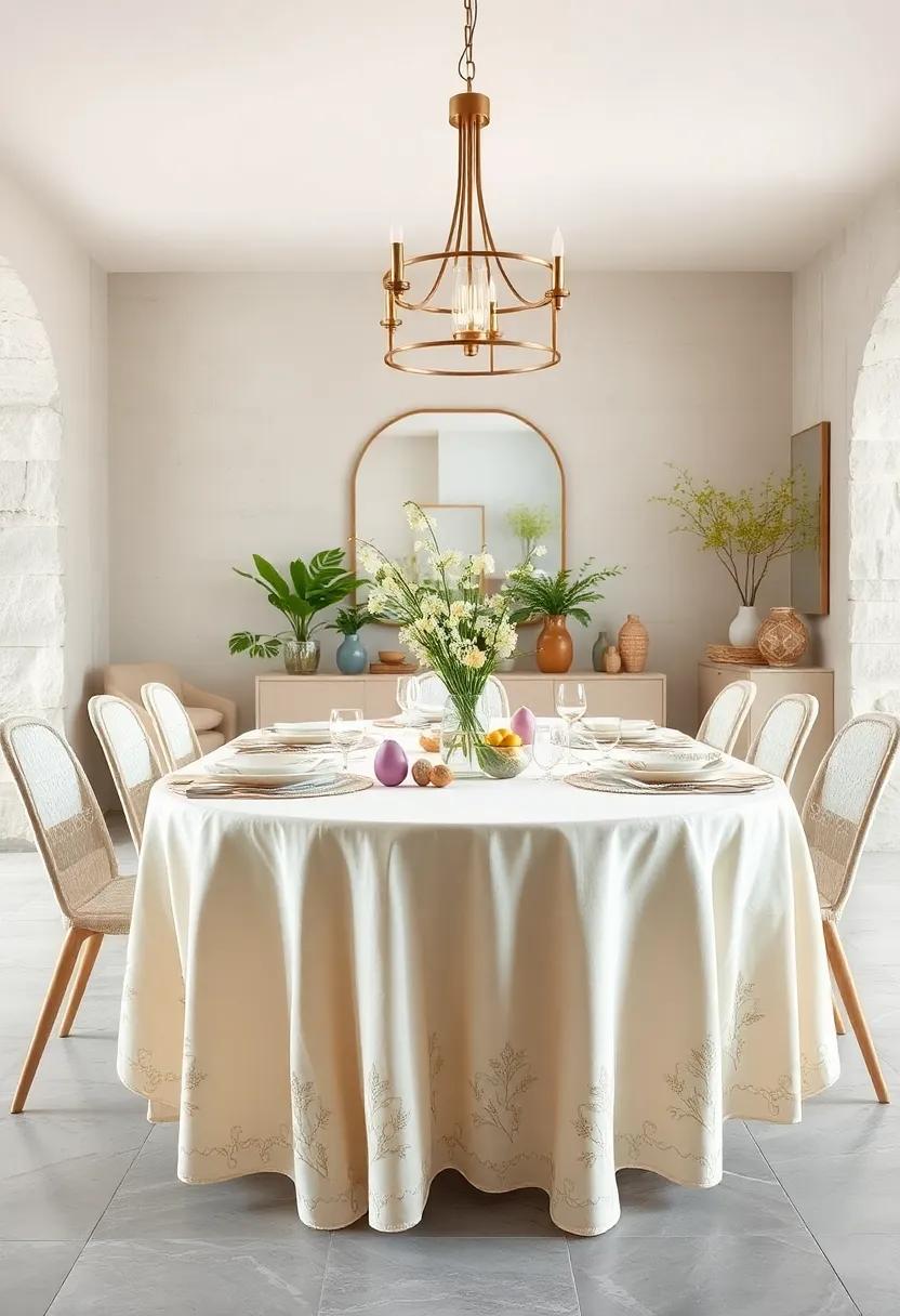 Pastel Linen Tablecloth with Delicate Embroidery