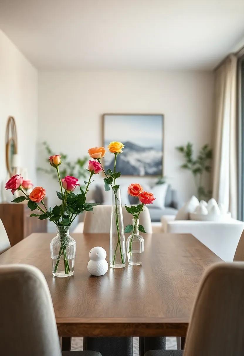 Tall, slim Vases‌ Holding Single Stem Garden Roses