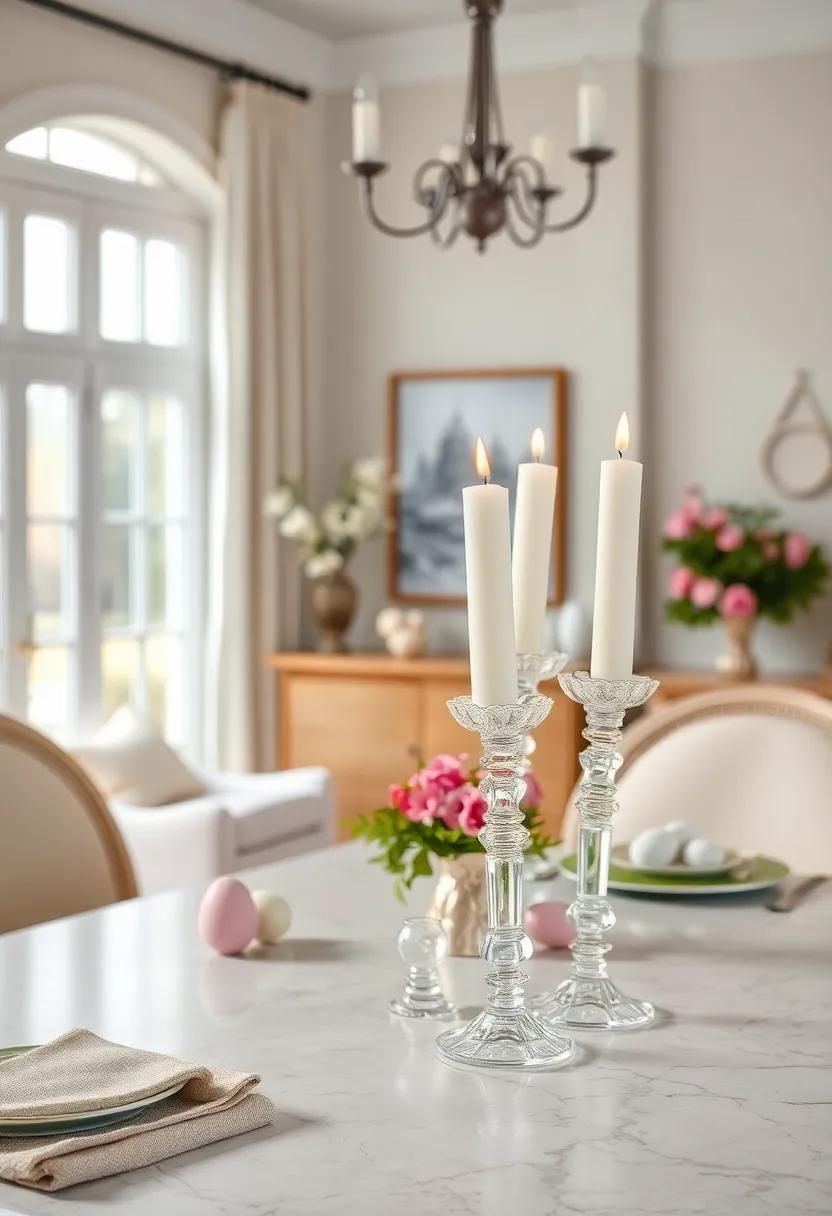 Vintage Crystal Candlesticks with Soft white Candles