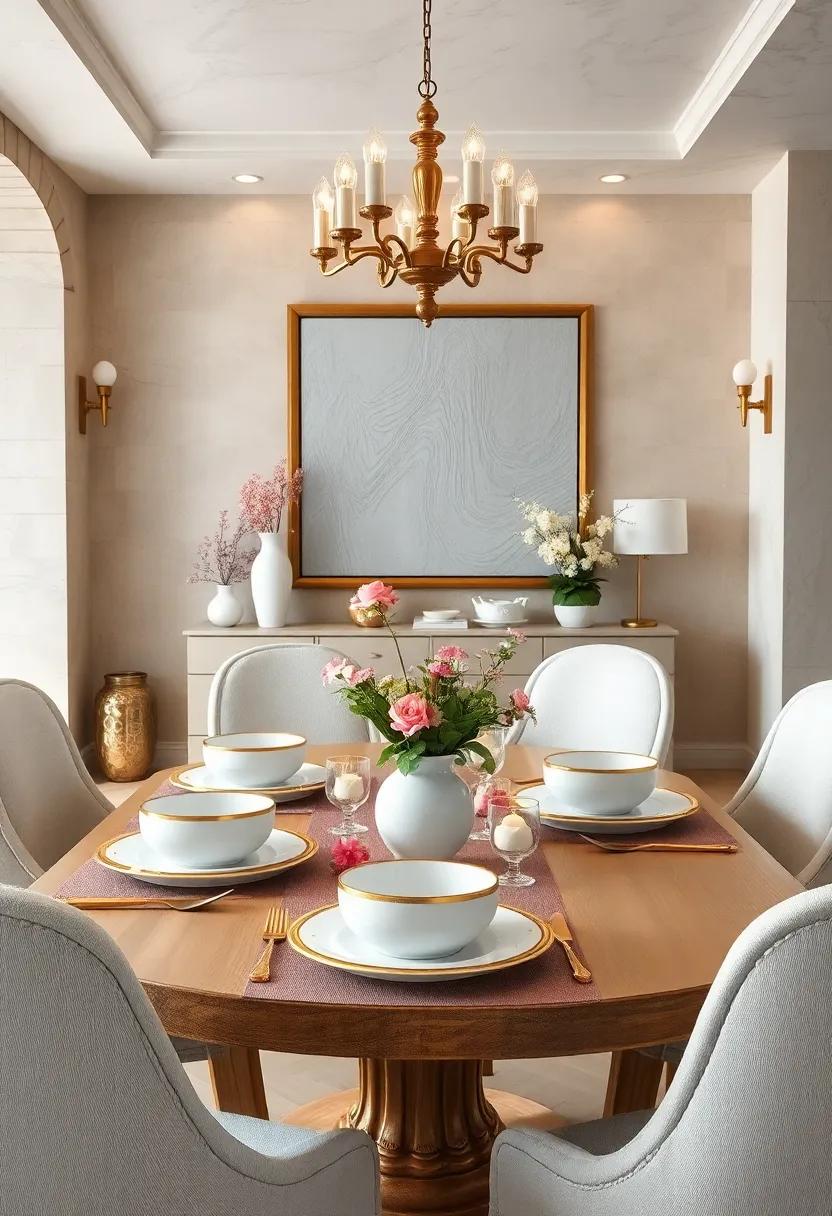 White Porcelain Dinnerware with Gold Trim Accents