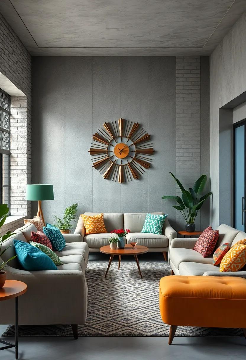 Incorporate a mid-century modern starburst clock as a statement piece on your living room wall