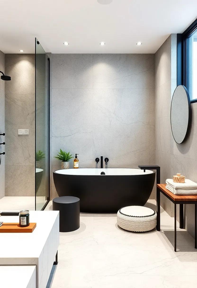 Black matte fixtures contrasted with white‍ stone surfaces for a chic, ⁤modern ‍look