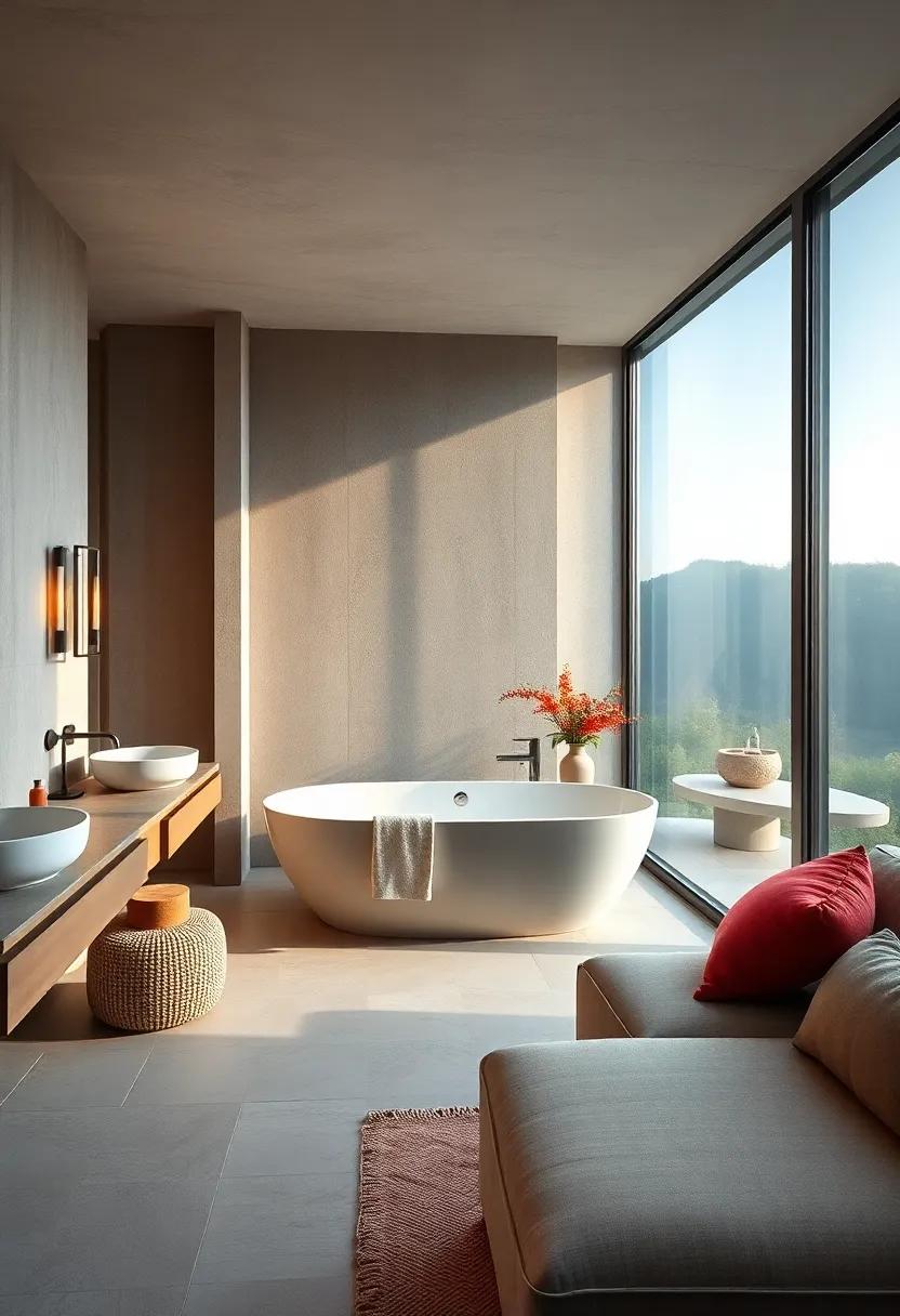 Freestanding soaking tub⁤ with panoramic floor-to-ceiling windows for a serene view