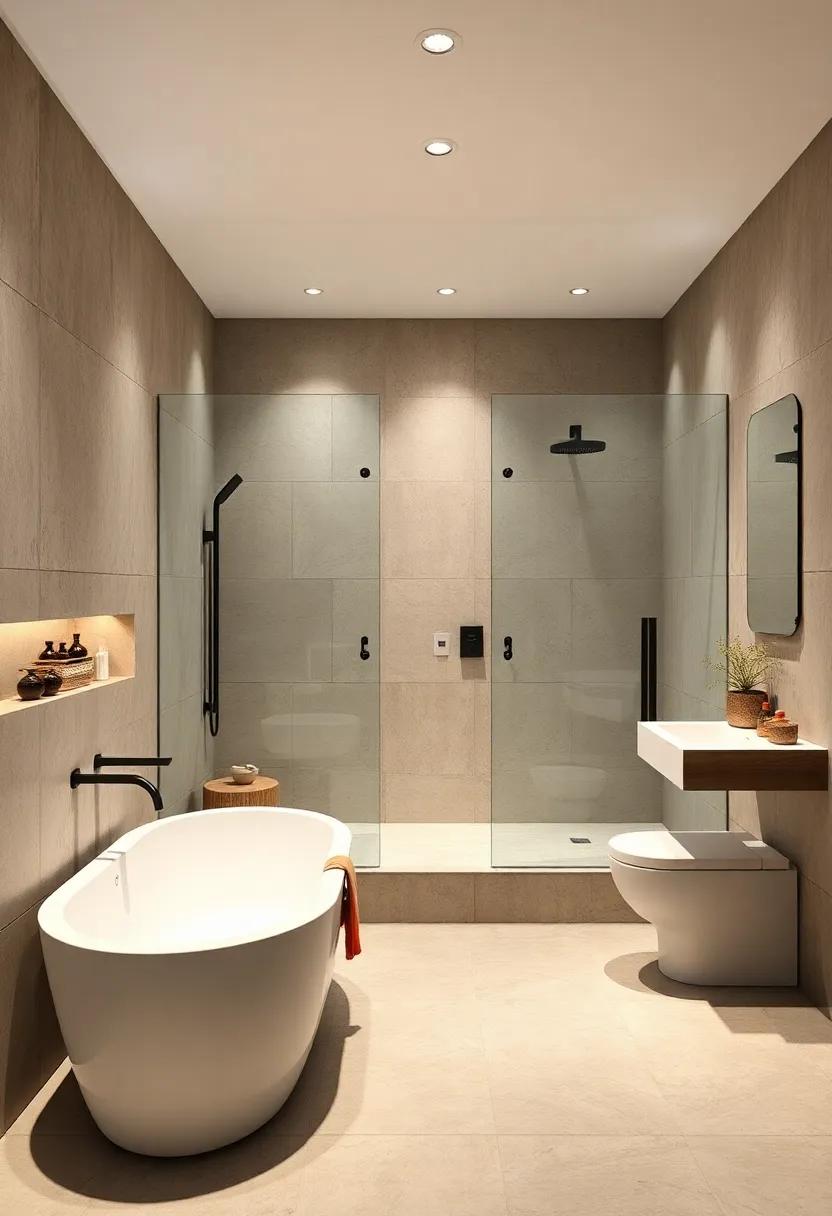 Minimalist glass shower enclosures ⁤with ​anti-fog ​technology‌ and overhead rain showers