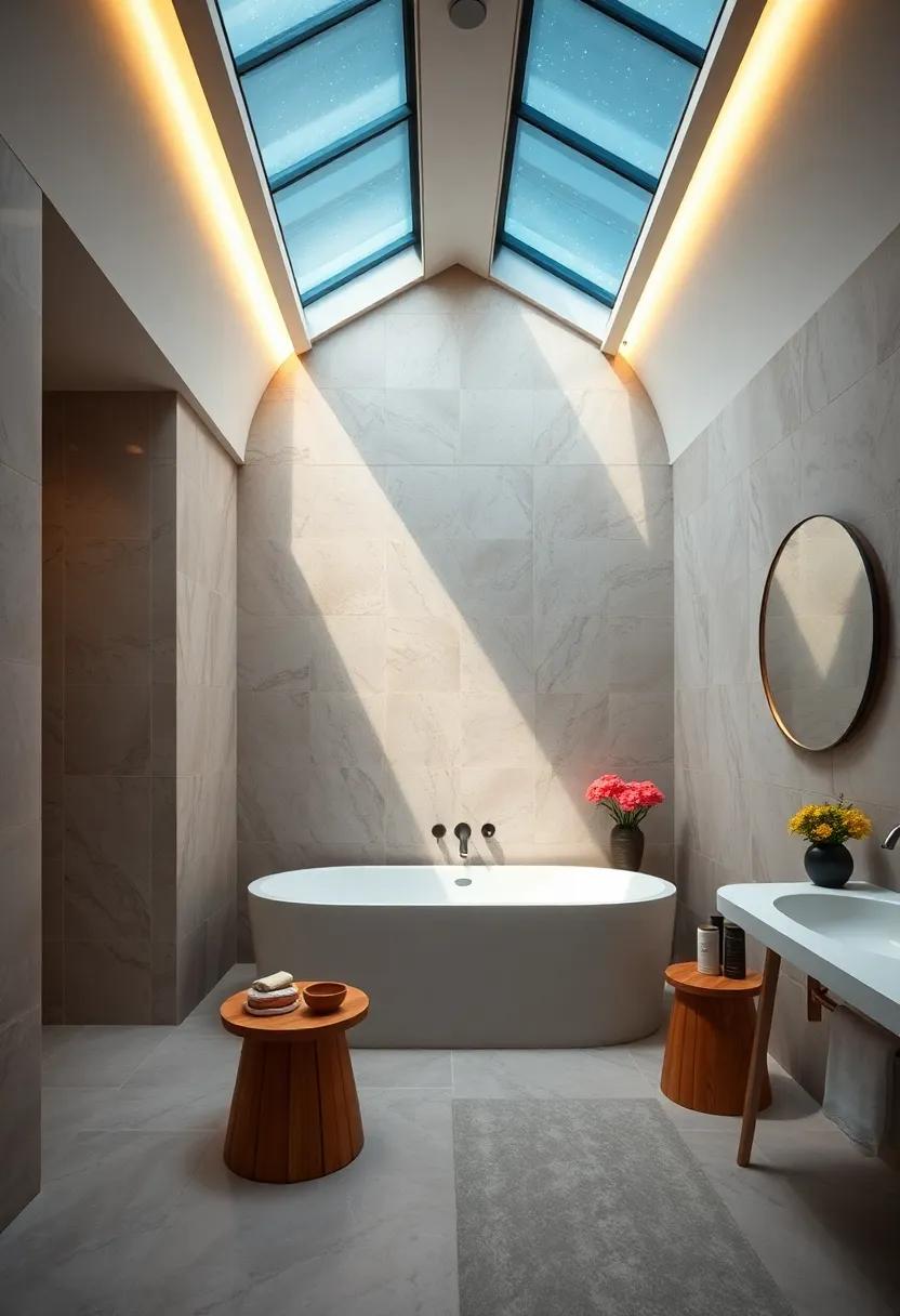 Skylights above the bathtub​ area to invite ​natural sunlight and starry views
