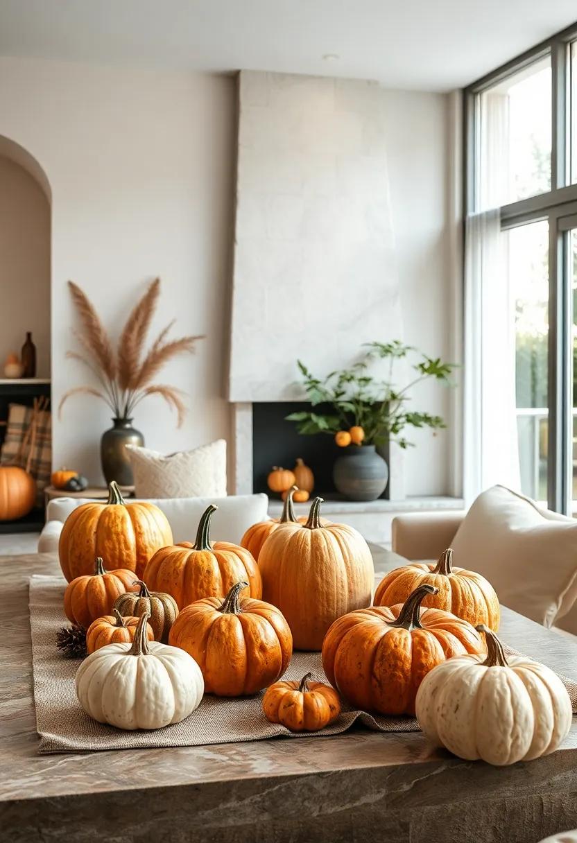 Pumpkins hollowed ⁣out and used as vessels for ⁣dinner party desserts or snacks