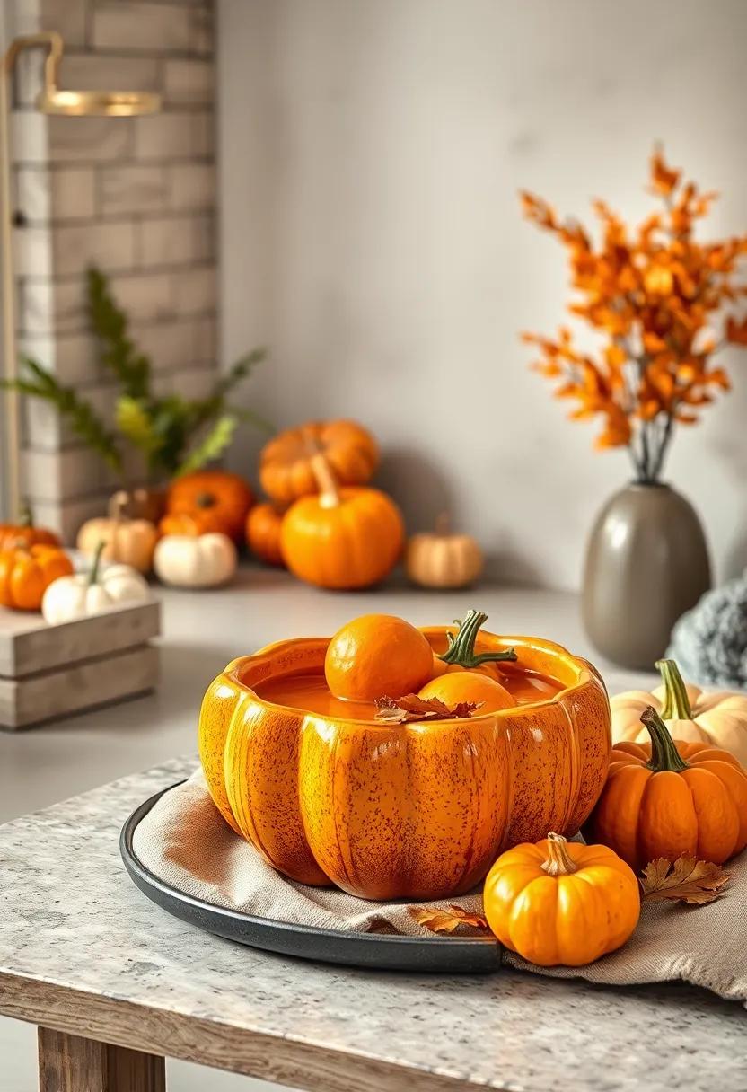 A pumpkin-shaped serving bowl filled ‌with hearty fall​ soups to bring festive flair to mealtime