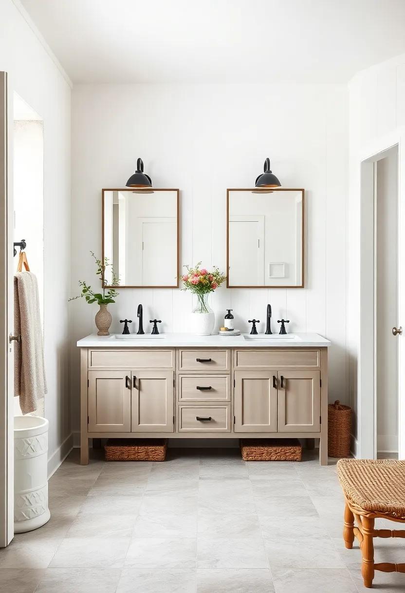 Elegant Farmhouse Vanity⁢ with Beadboard Paneling ​and Soft Neutrals