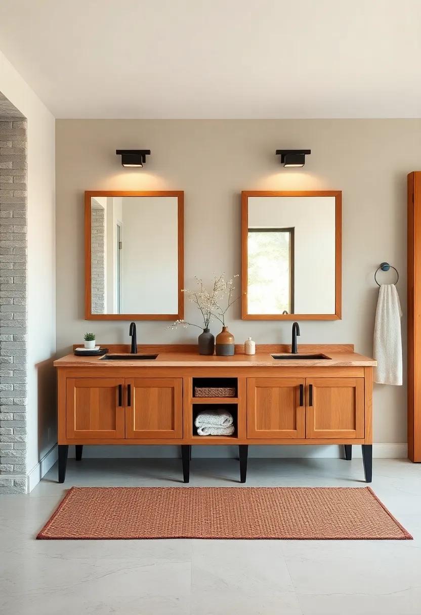 warm Oak ‌Vanities with Matte Black ⁣Hardware for‍ Modern ‍Rustic Contrast