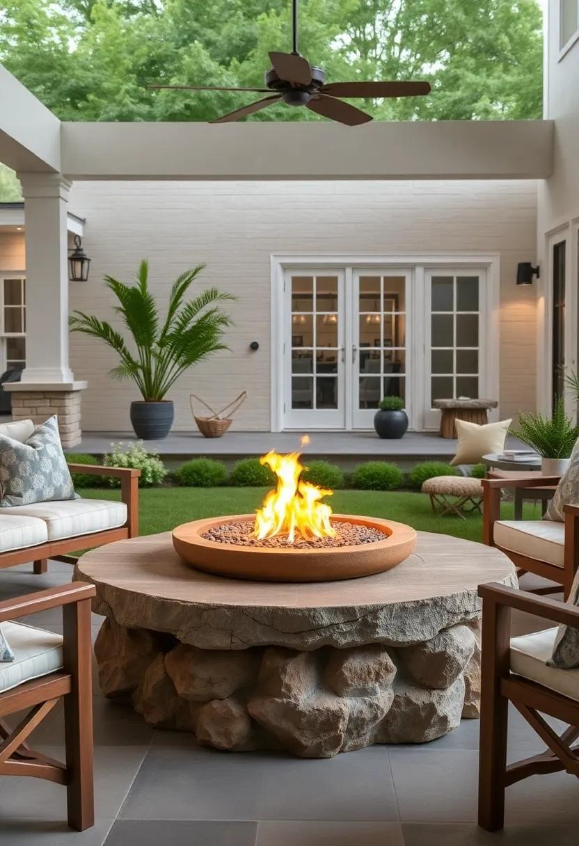 Rustic Stone Fire Bowl Table with Natural Rock Finish