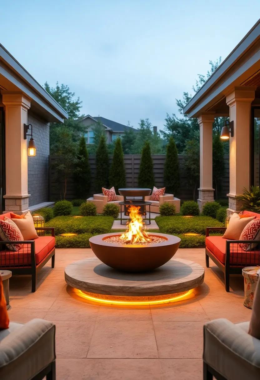 Double-Tier Fire Bowl Table with Integrated Seating Around