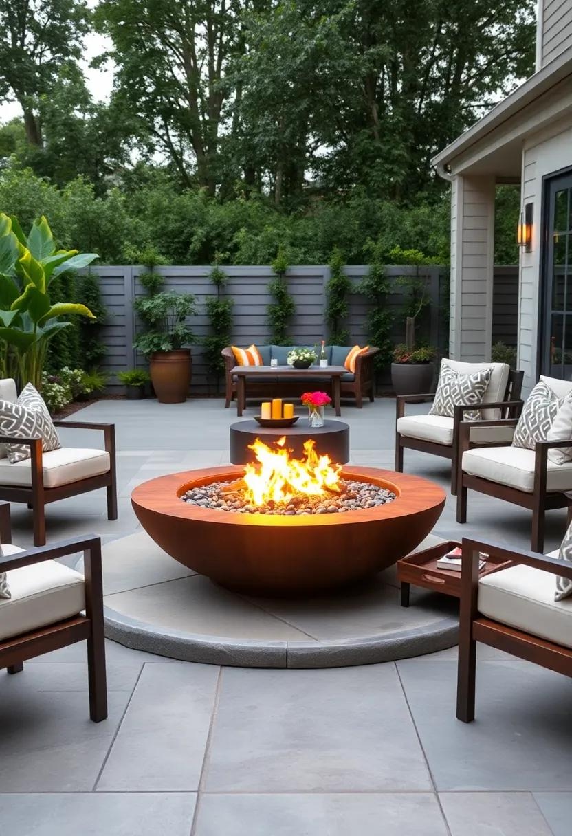 fire Bowl Table with Side Shelves for Drinks and Snacks
