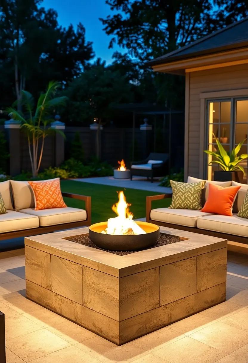 Fire Bowl Table with Built-in Planters for Green Accents