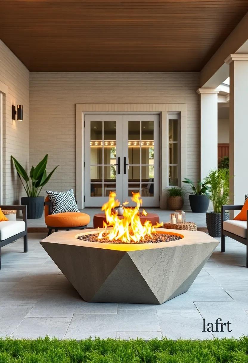 Sleek Modern Concrete Fire Bowl table with Smooth Surfaces