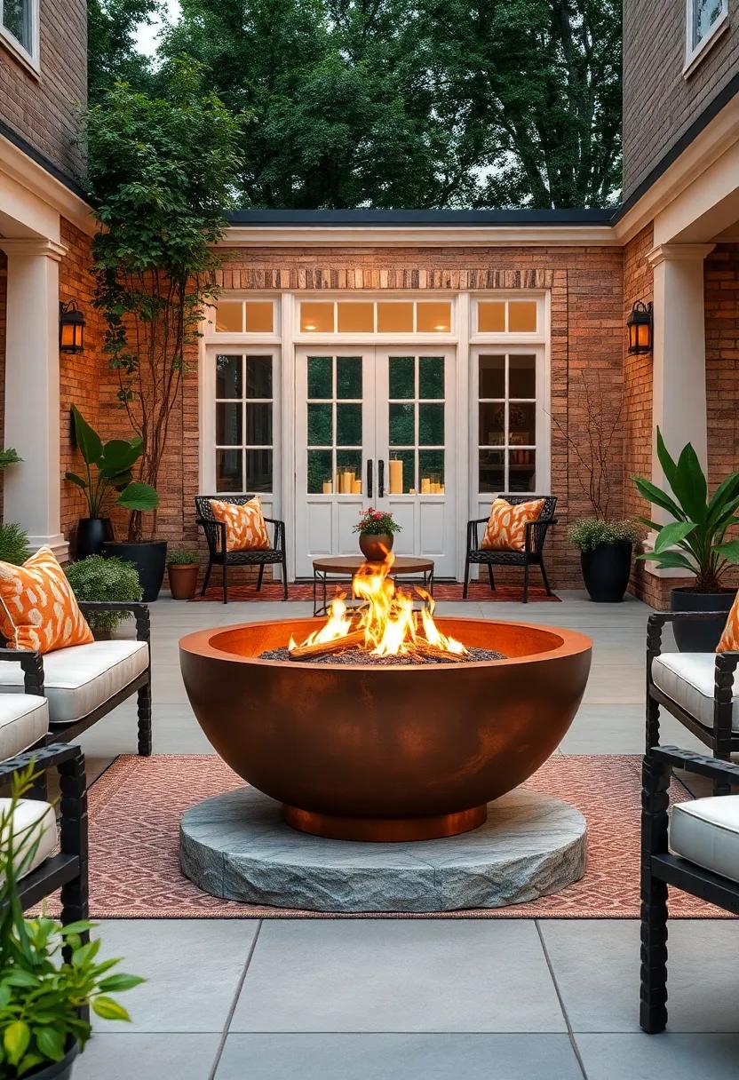 Classic Copper Fire Bowl Table with Patina Detailing