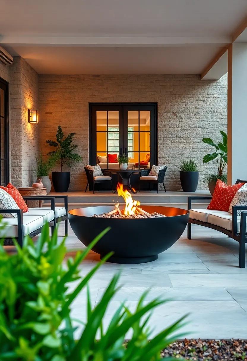 Minimalist black Steel Fire Bowl Table with Clean Lines