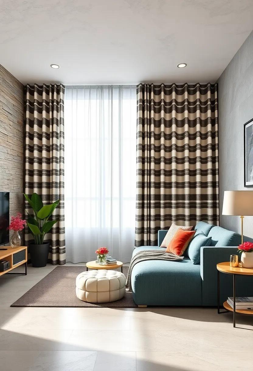 Striped Curtains to Create Visual Height in the Room