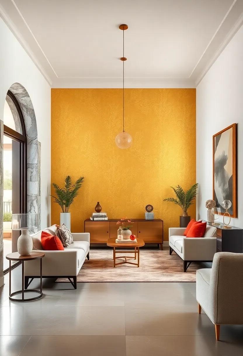 Custom gold-leaf ‌wallpaper on an accent wall makes a bold, glamorous introduction‌ to ​your ‍home