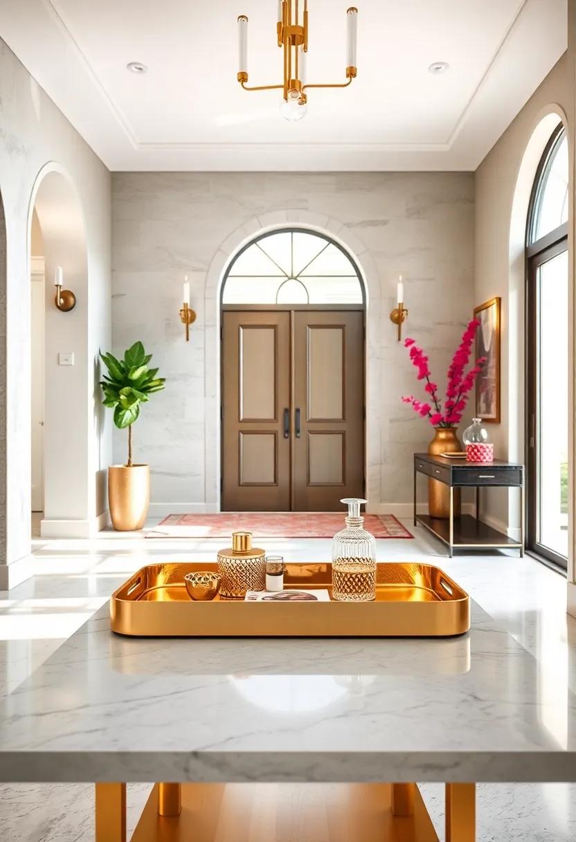 A⁣ decorative gold‌ tray on your entry table keeps essentials ​organized while adding a chic ⁤touch