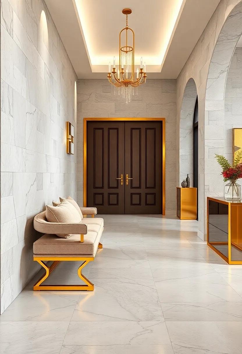 Incorporate a gold-accented bench with plush⁢ upholstery⁤ for both comfort and a statement⁤ of ⁤elegance