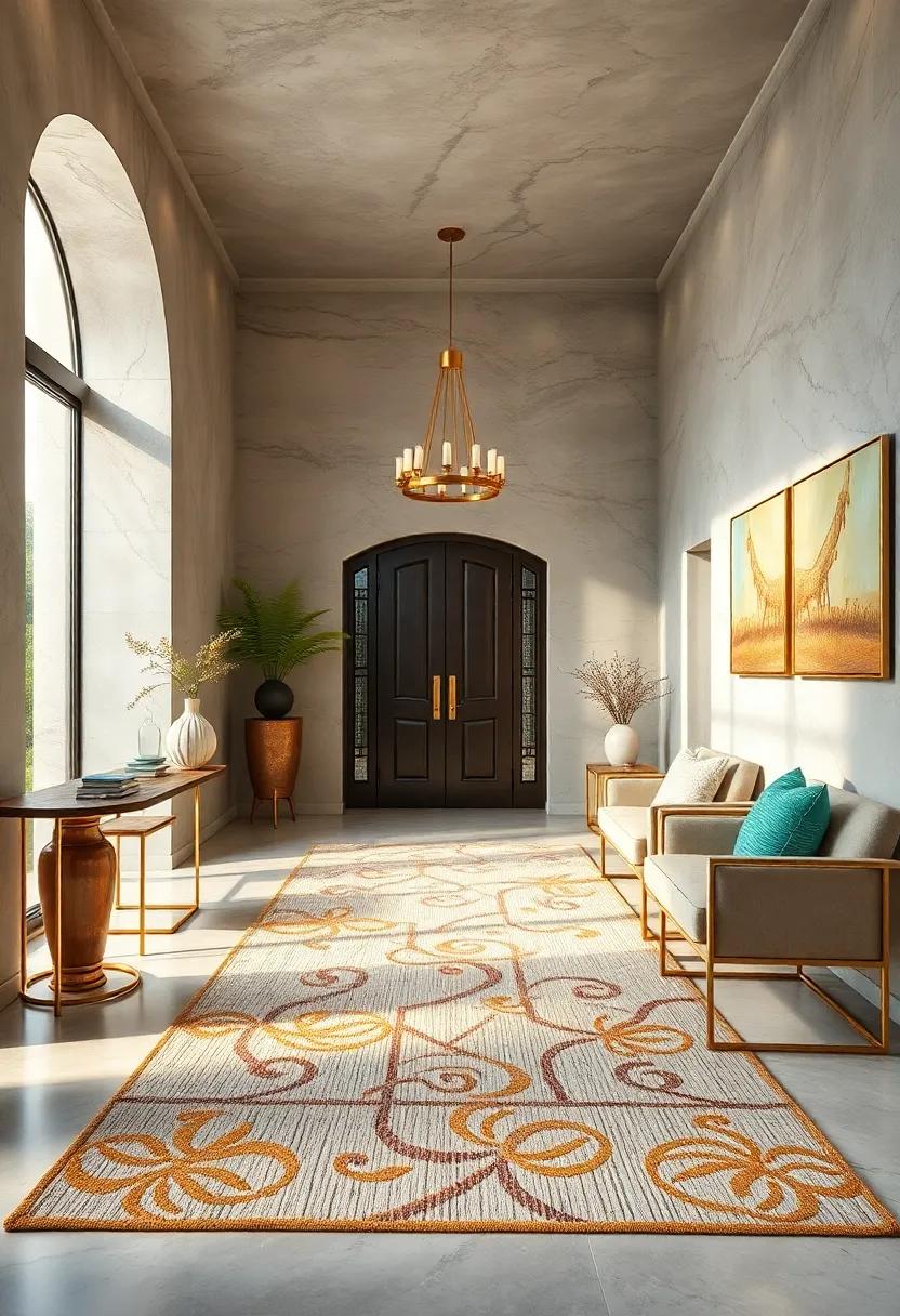 Layer a textured rug with ⁢subtle gold threads ⁤to ‌bring warmth and sparkle‌ underfoot