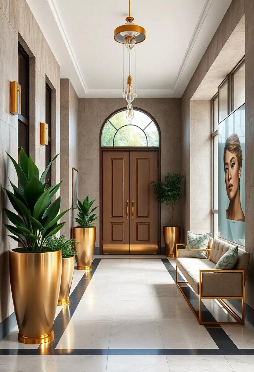 Use gold-accented ⁣planters‍ for greenery that brings life and a touch ‍of ‌glamour to your entry space