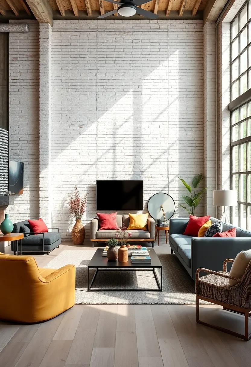 Bright and airy space where a whitewashed exposed brick ‍wall complements minimalist decor and abundant natural light