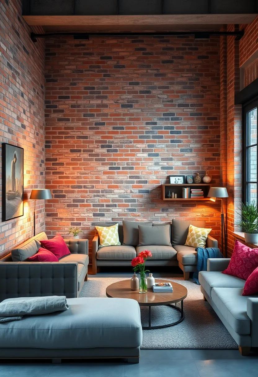 Intimate corner with a distressed brick ⁢wall, ⁢wrought iron shelving, and ⁣soft ambient lighting for a ‍cozy urban⁤ vibe