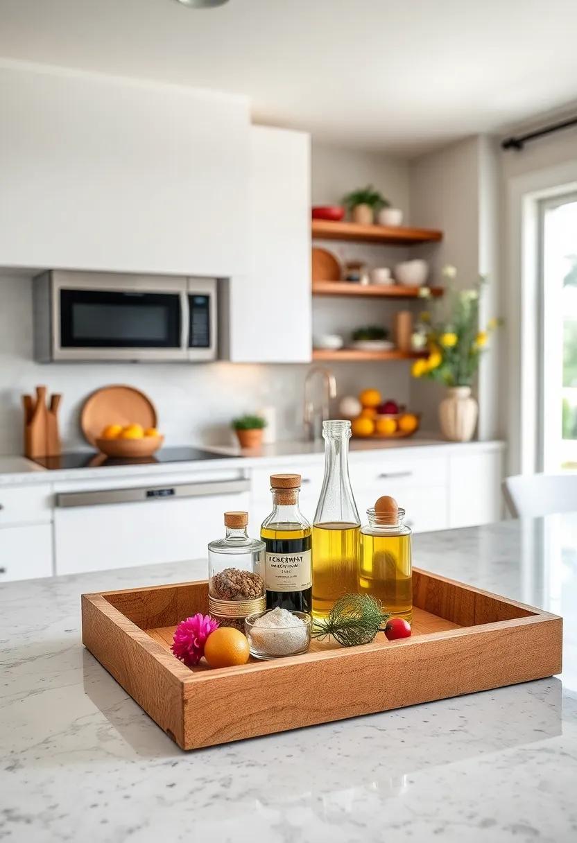 Keep a decorative‍ tray with your favorite⁢ oils, vinegars, and salt jars neatly ⁣organized