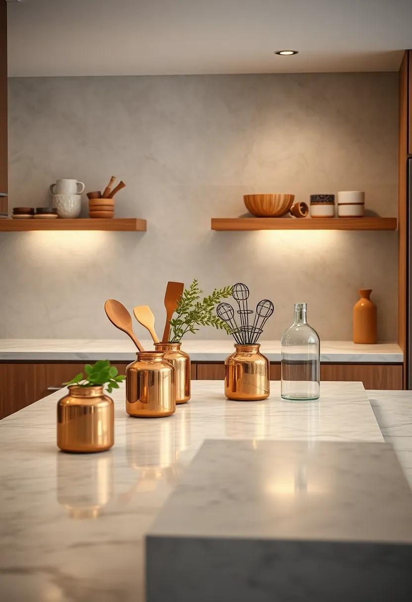 Use⁣ copper or brass ⁣containers for⁣ utensils and small gadgets‌ to add warmth and luxury